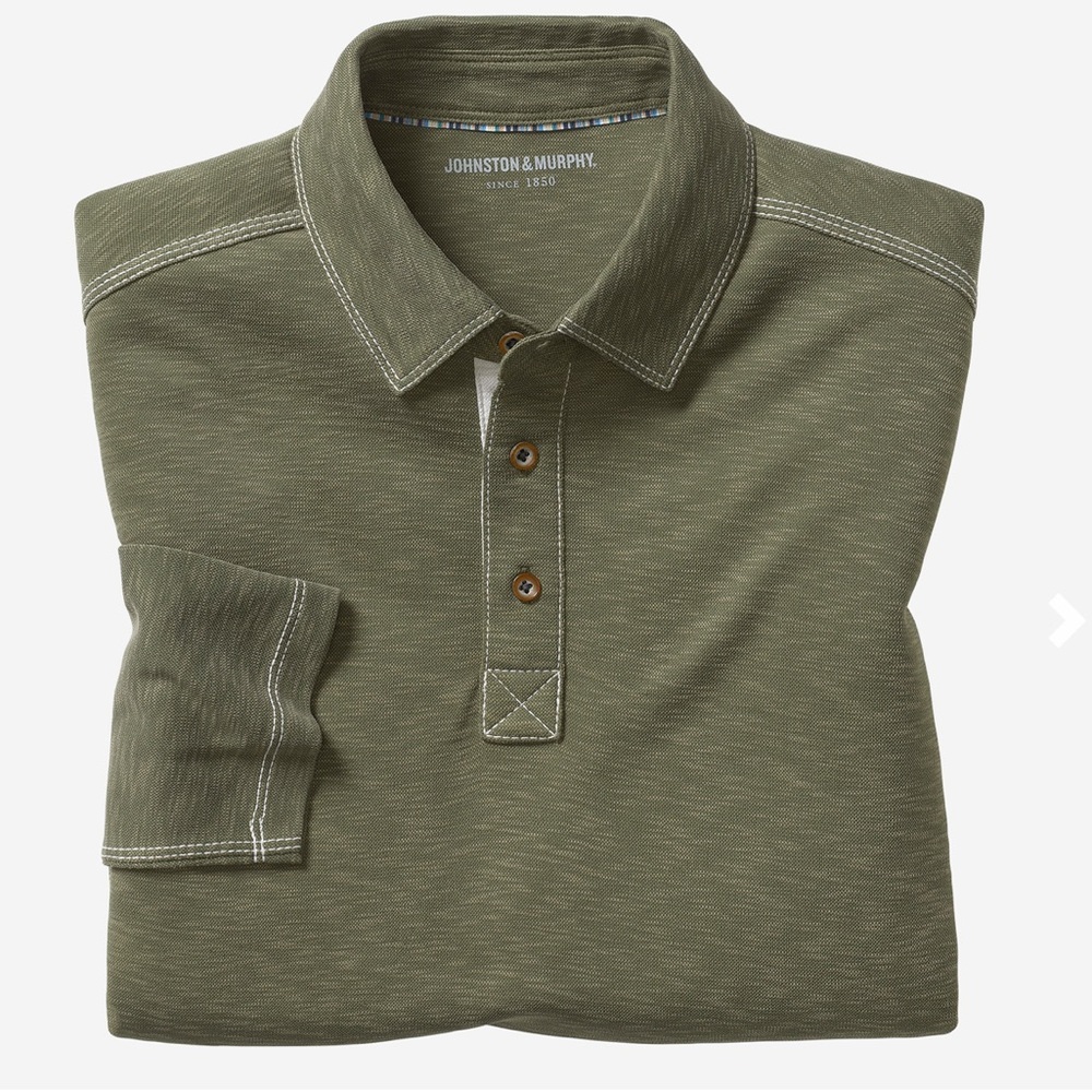 Johnston & Murphy XXL Olive Green Polo Dress Shirt